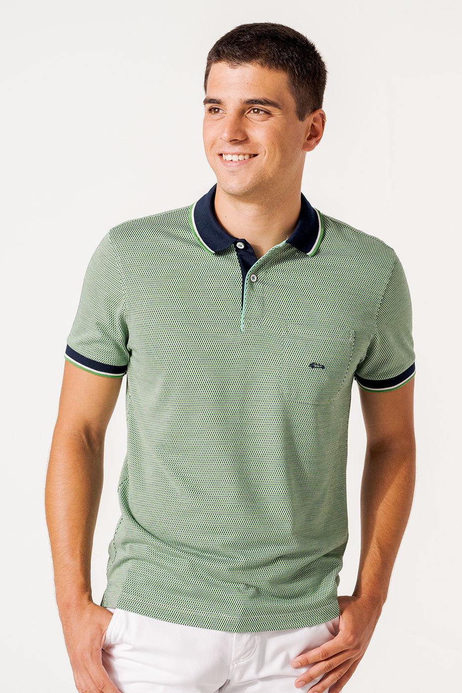 Polo jacquard color verde hombre
