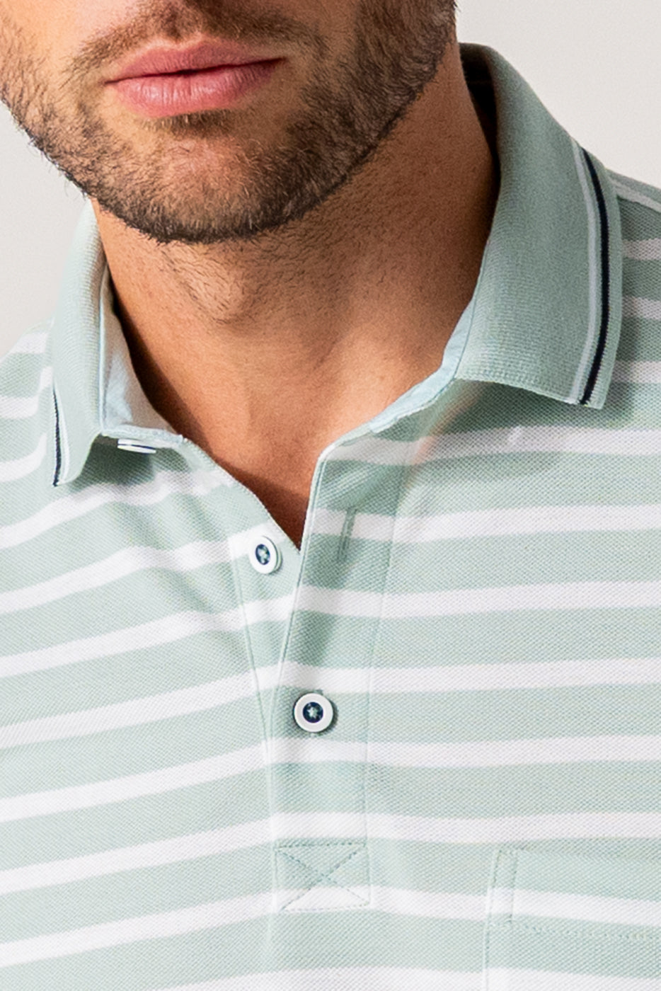 Polo hombre piqué rayas verde