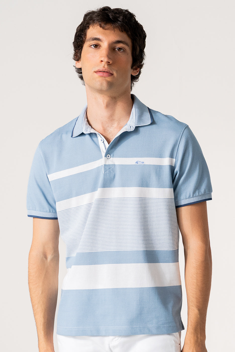 Polo hombre rayas celeste y blanco