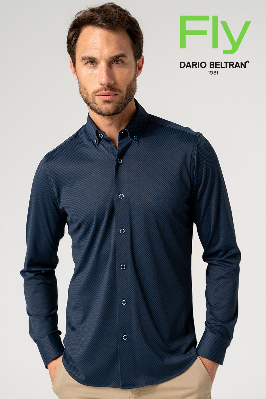 Camisa hombre antiarrugas estampado marino