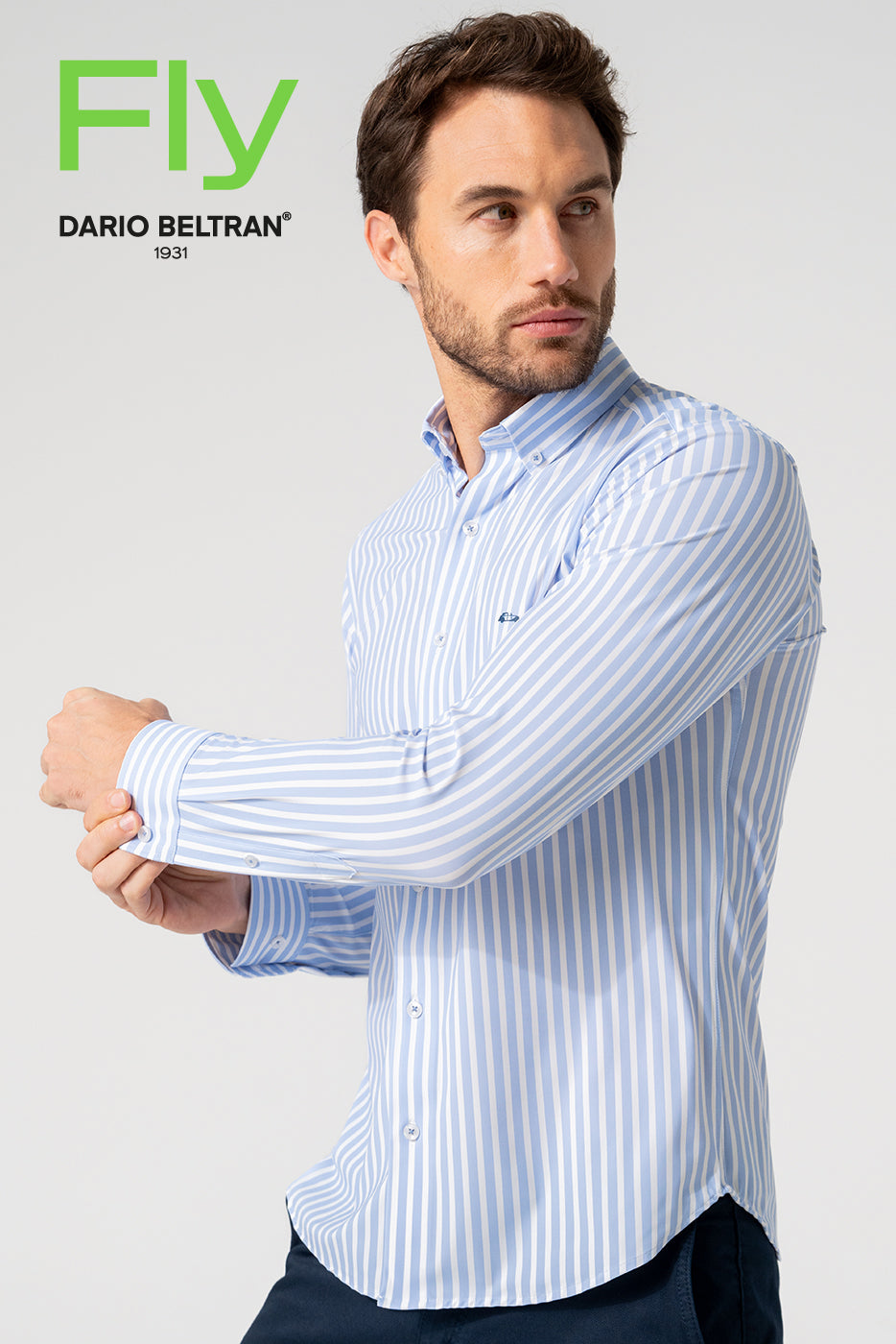 Camisa bielástica de rayas celeste