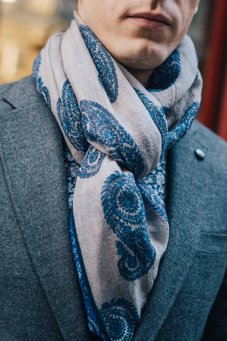 Bufanda estampado cachemir azul hombre