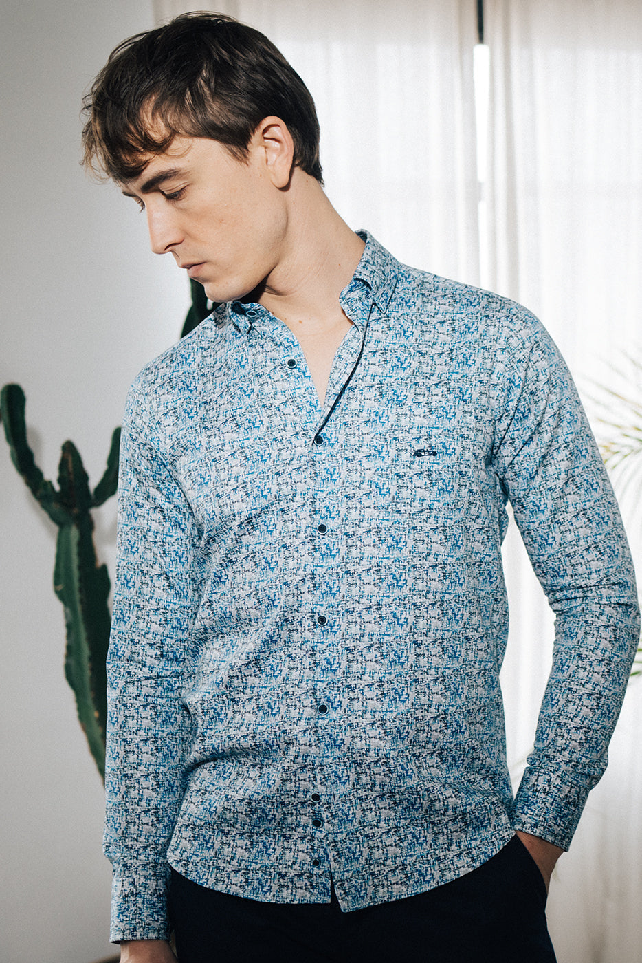 Camisa estampado azul slim fit