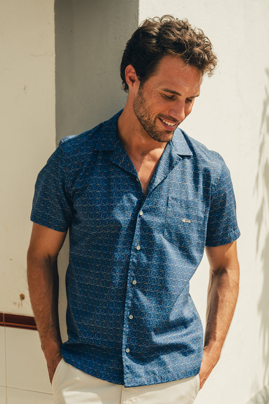 Camisa bowling hombre manga corta marino