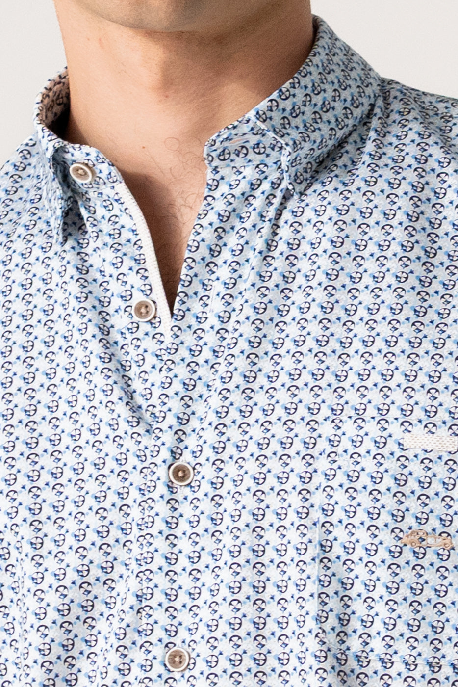 Camisa hombre estampado geométrico azul