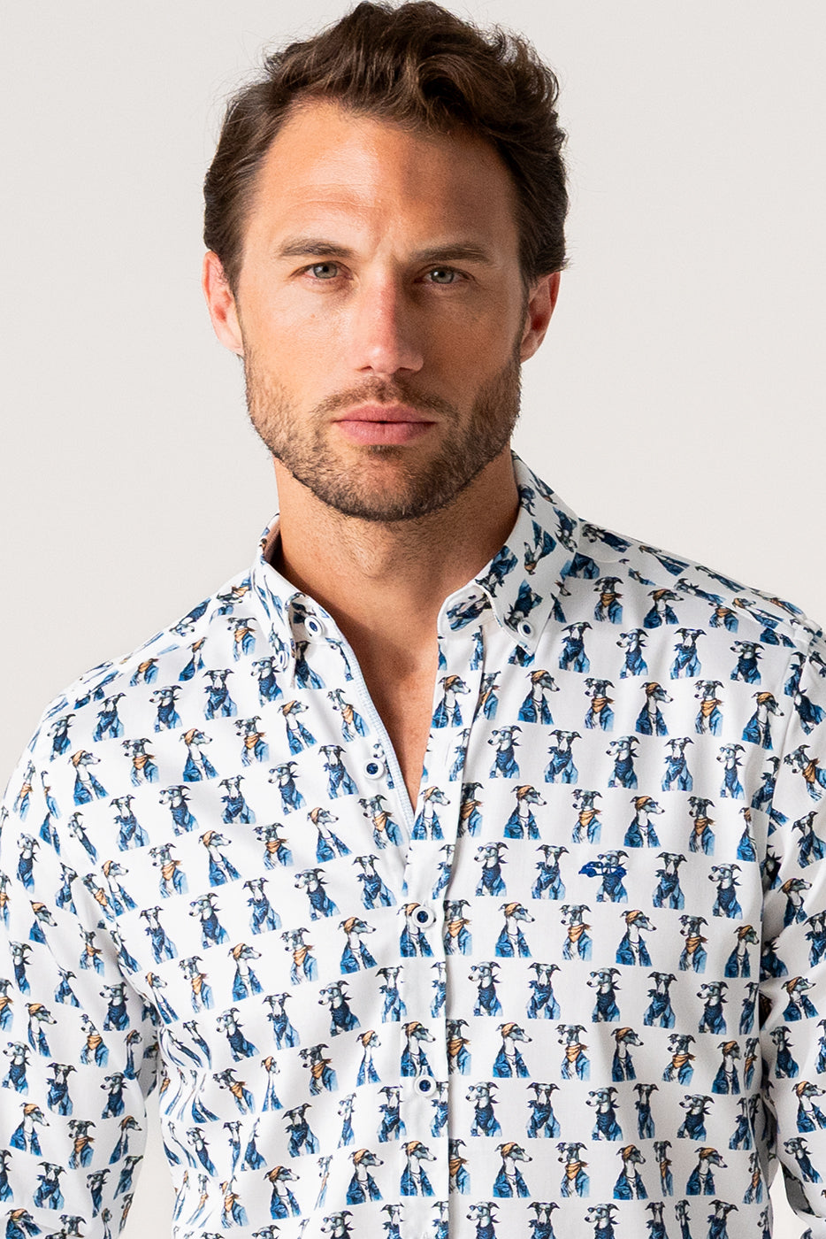 Camisa hombre estampado perros azul