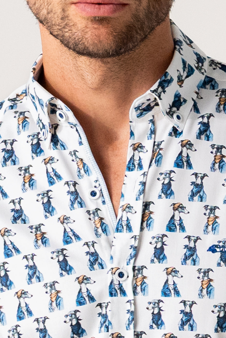 Camisa hombre estampado perros azul