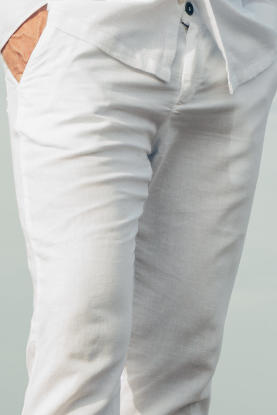 Pantalón hombre mezcla lino blanco