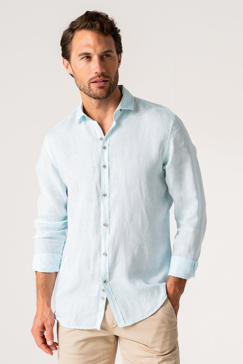 Camisa hombre lisa celeste