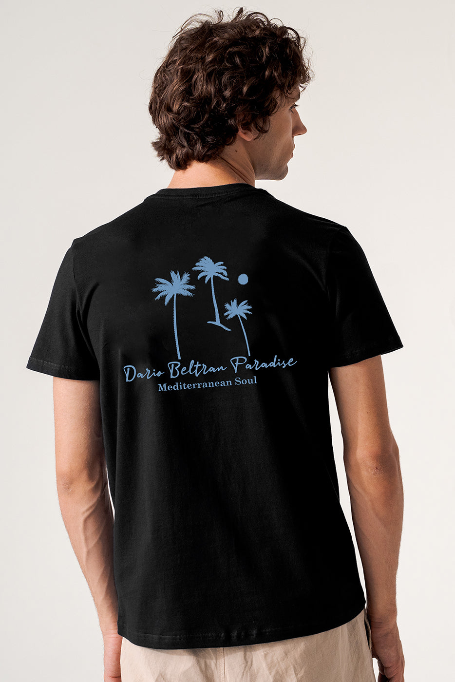 Camiseta negra hombre algodón estampado palmeras