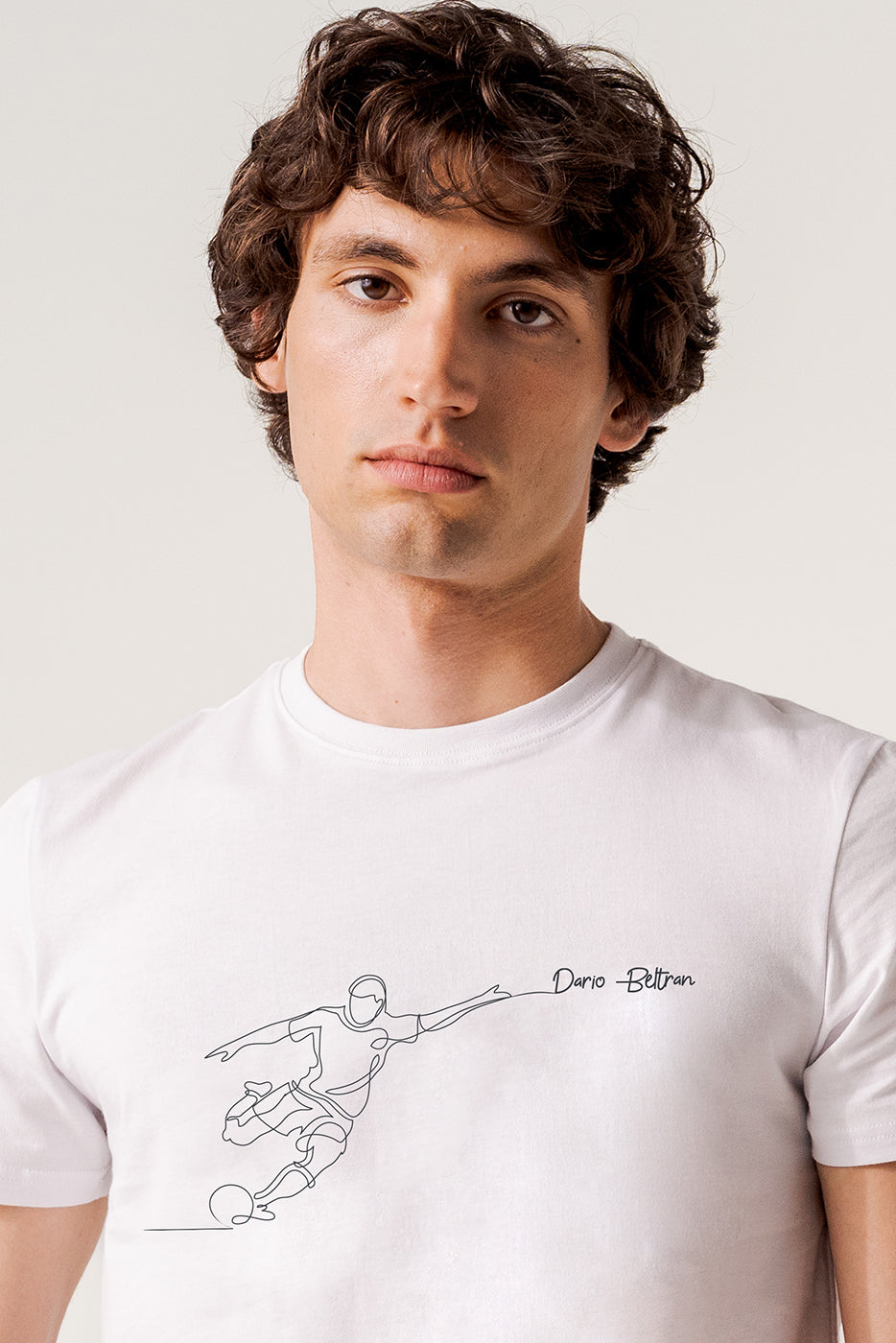 Camiseta blanca hombre algodón estampado futbolista