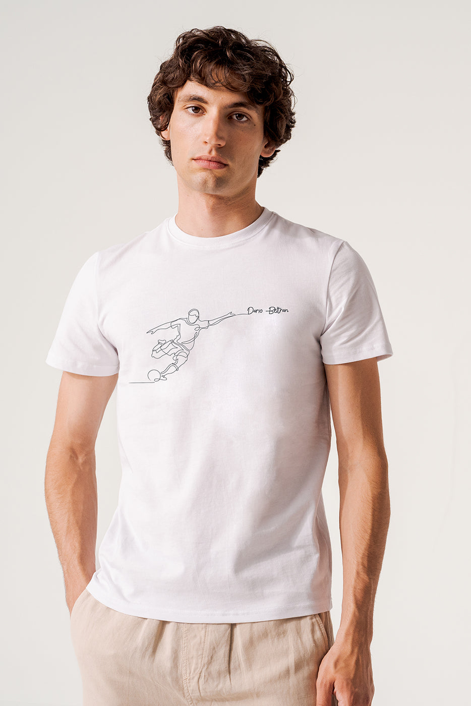 Camiseta blanca hombre algodón estampado futbolista
