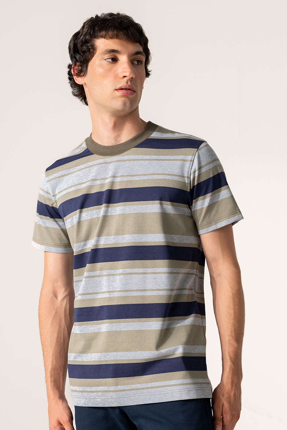 Camiseta hombre rayas verde marino