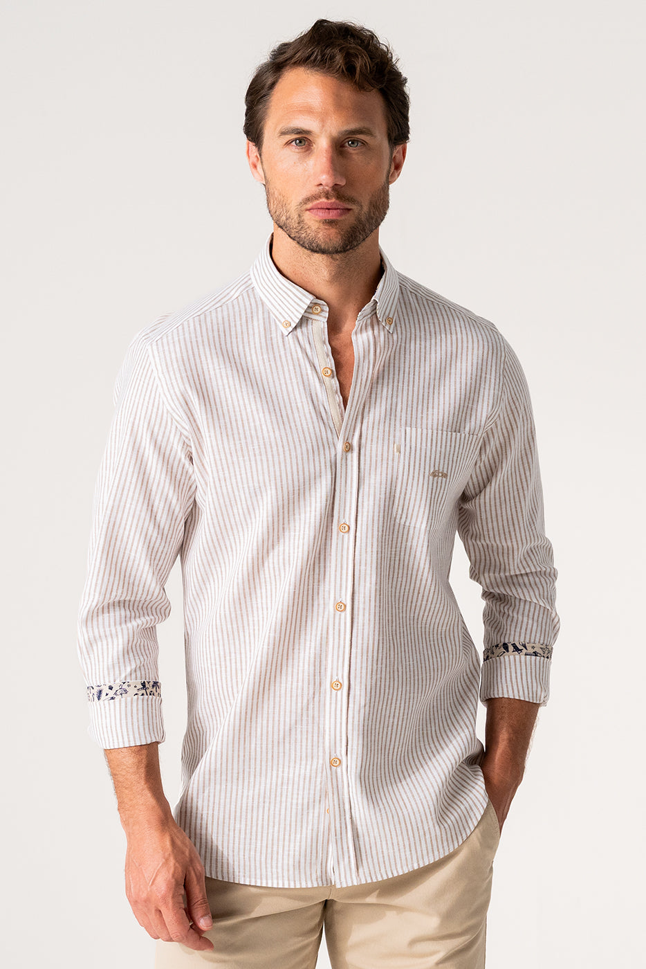 Camisa hombre rayas beige