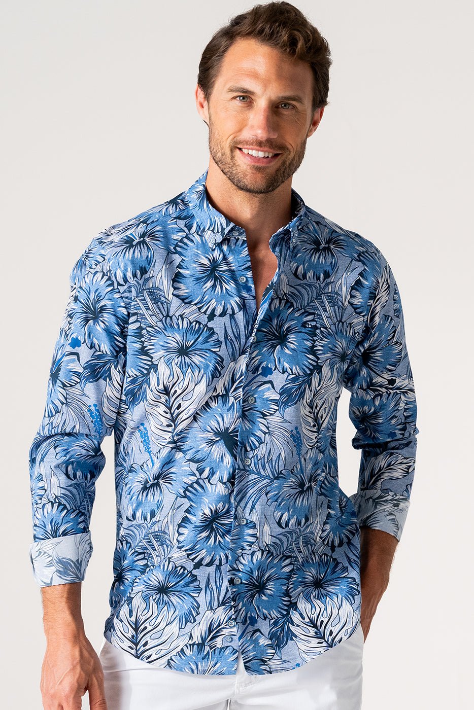 Camisa hombre estampado flores grandes