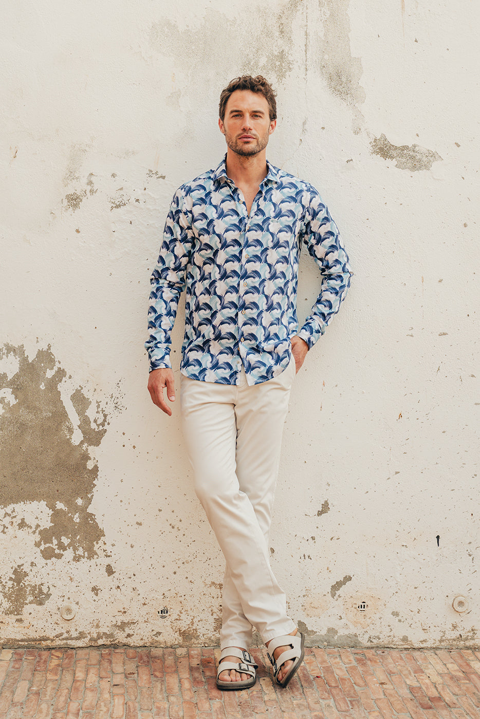 Camisa slim fit hombre estampado tonos azul