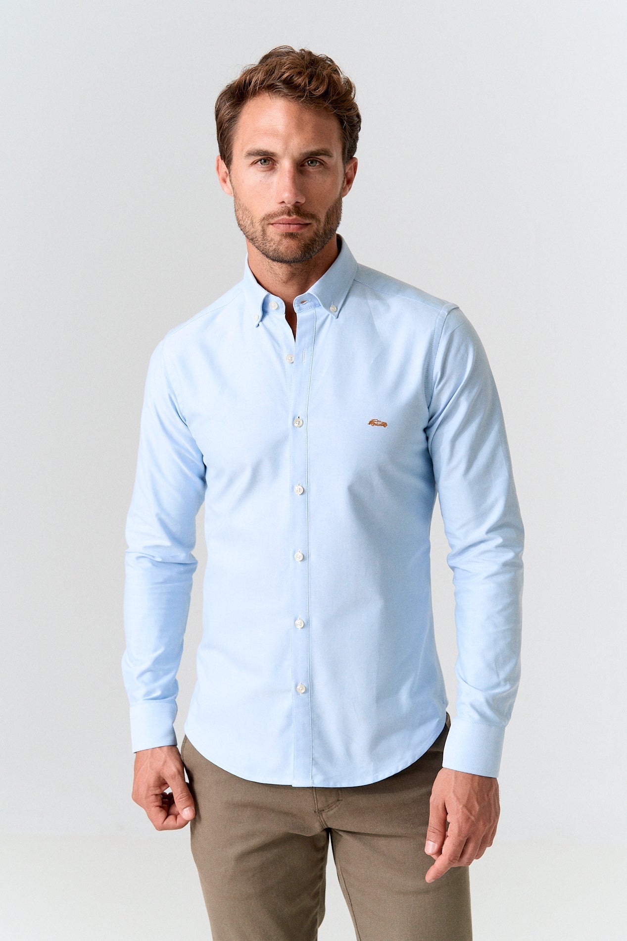 Camisa hombre algodón celeste