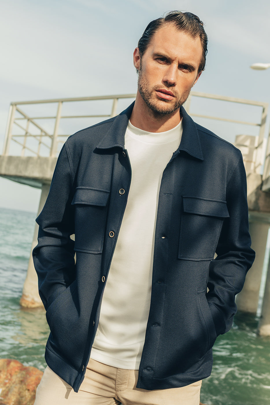 Sobrecamisa hombre marino bolsillos grande