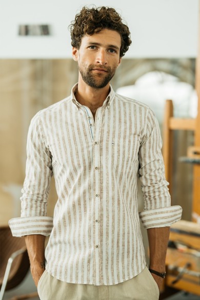 CAMISA HOMBRE RAYAS BEIGE