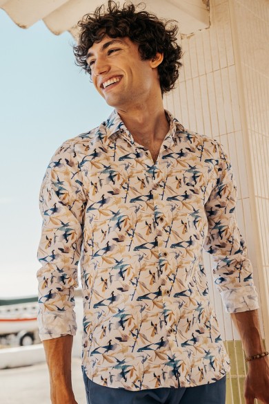 CAMISA SLIM FIT ESTAMPADO PÁJAROS HOMBRE