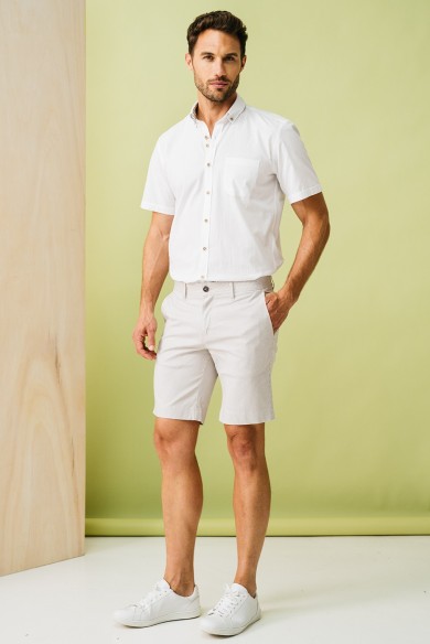 BERMUDA ELÁSTICA HOMBRE RAYAS BEIGE