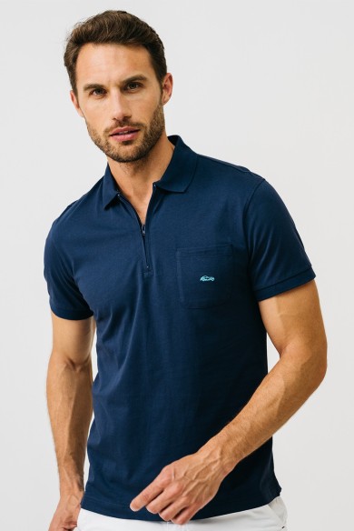 POLO MARINO CON CREMALLERA EN EL CUELLO