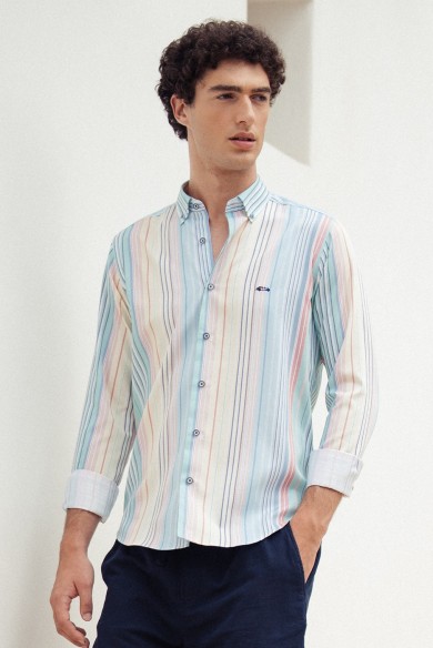 CAMISA MANGA LARGA ESTAMPADA RAYAS TIPO OXFORD