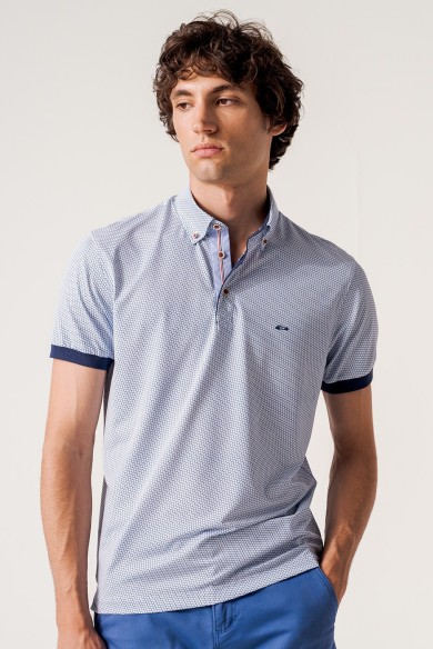 POLO PUNTO TÉCNICO ULTRAELÁSTICO ESTAMPADO MARINO Y BLANCO