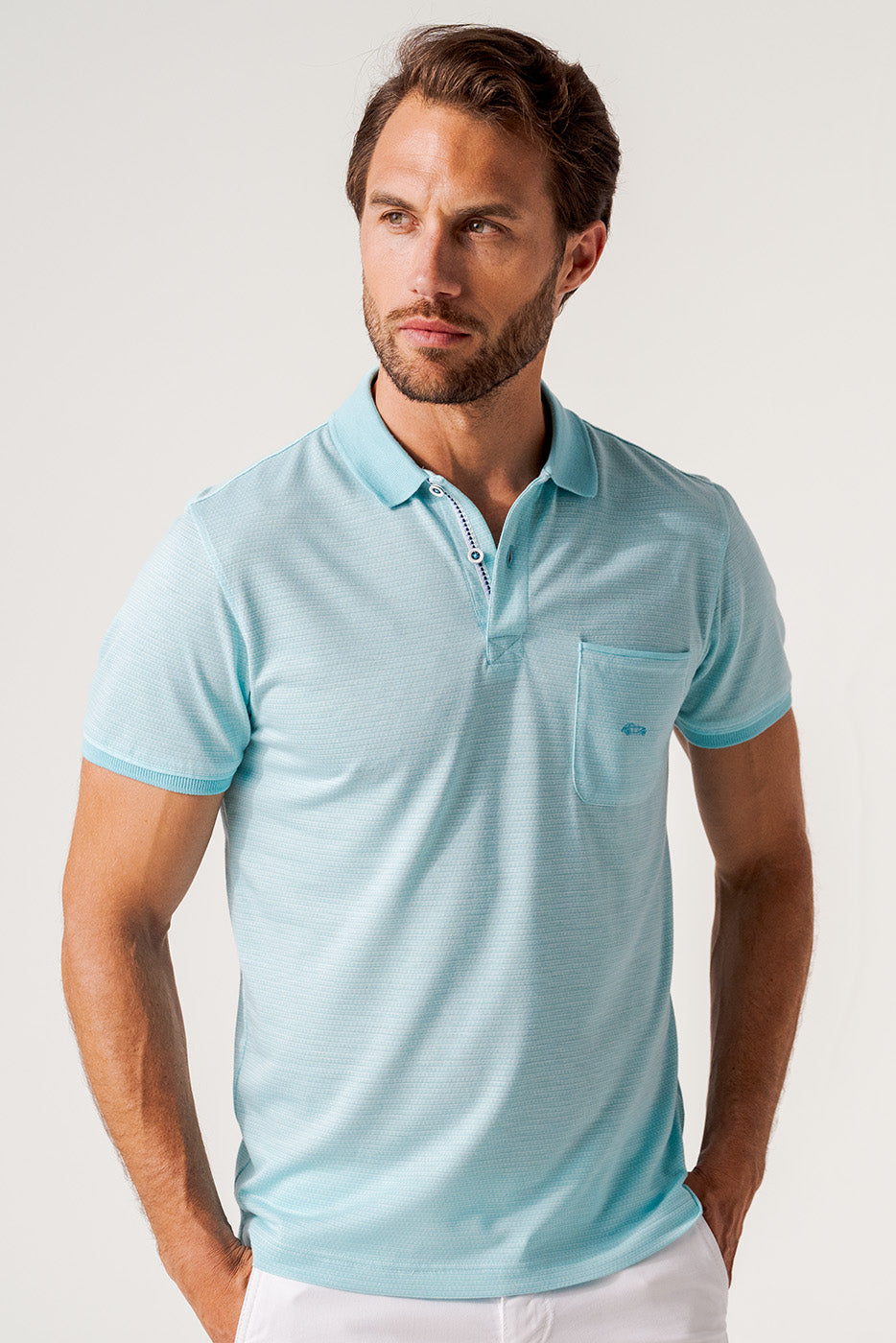 Polo jacquard en rayas color verde