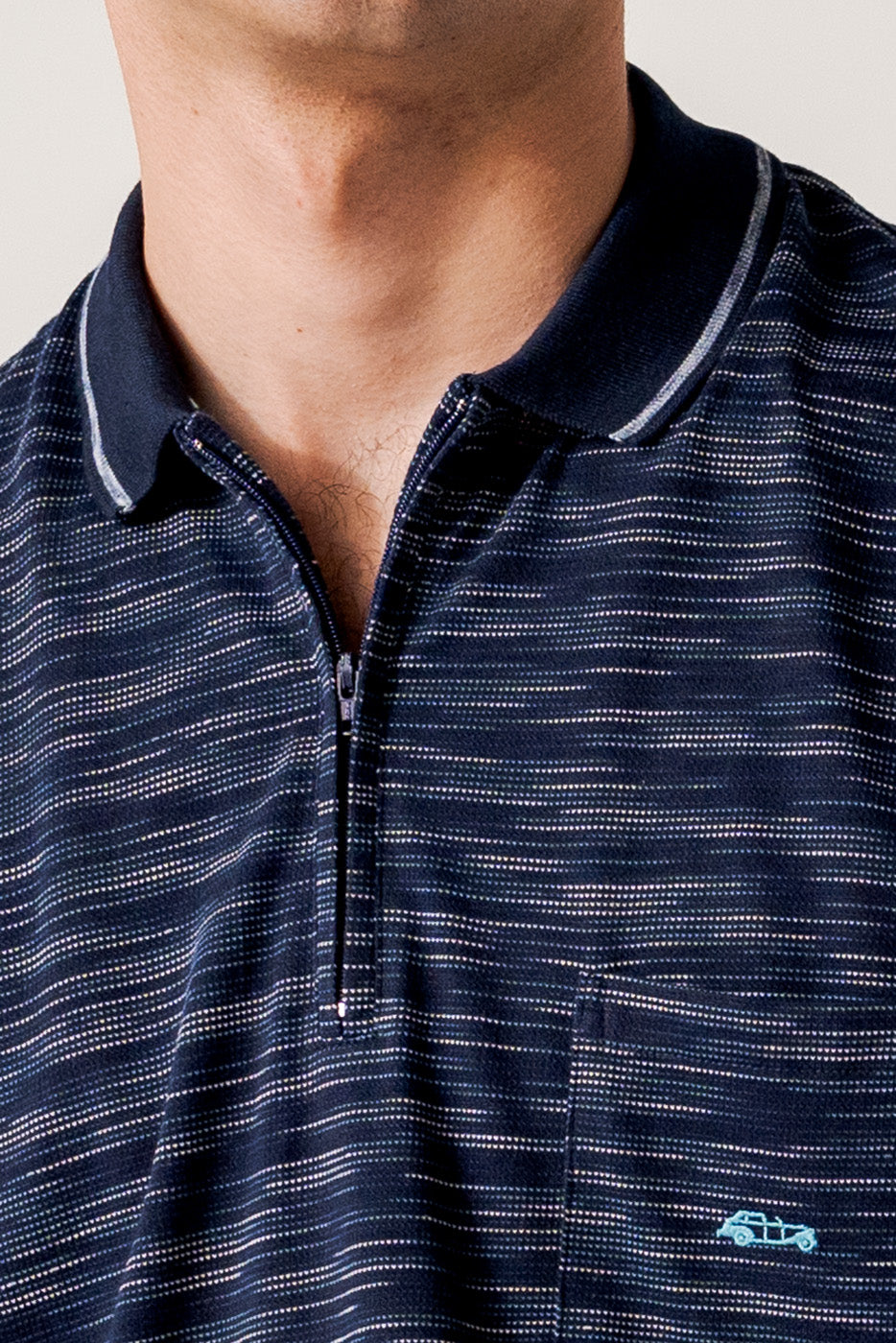 Polo jacquard color marino y coral hombre