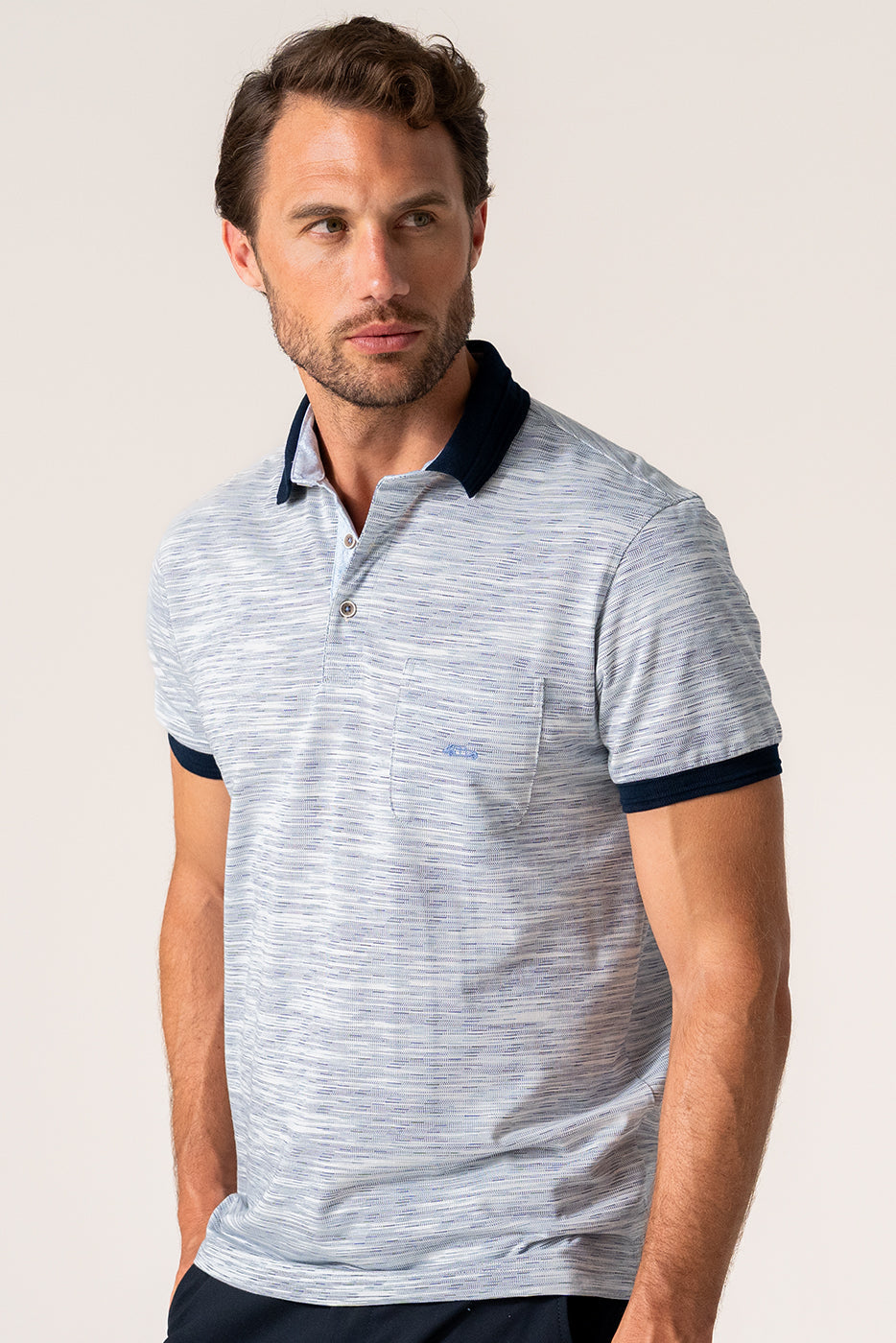 Polo hombre pique estampado rayado marino