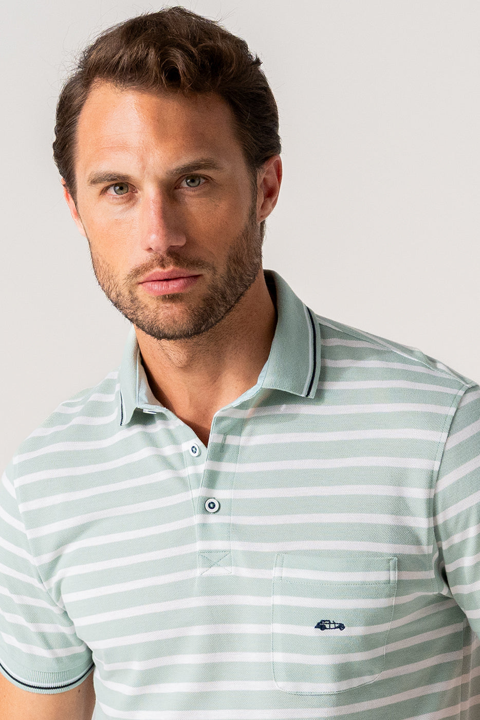 Polo hombre piqué rayas verde