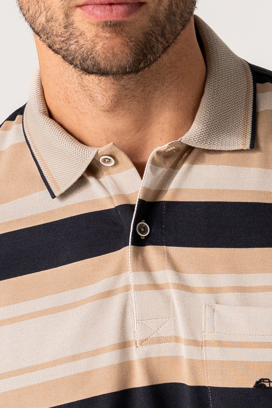 Polo hombre punto rayas negro y marrón