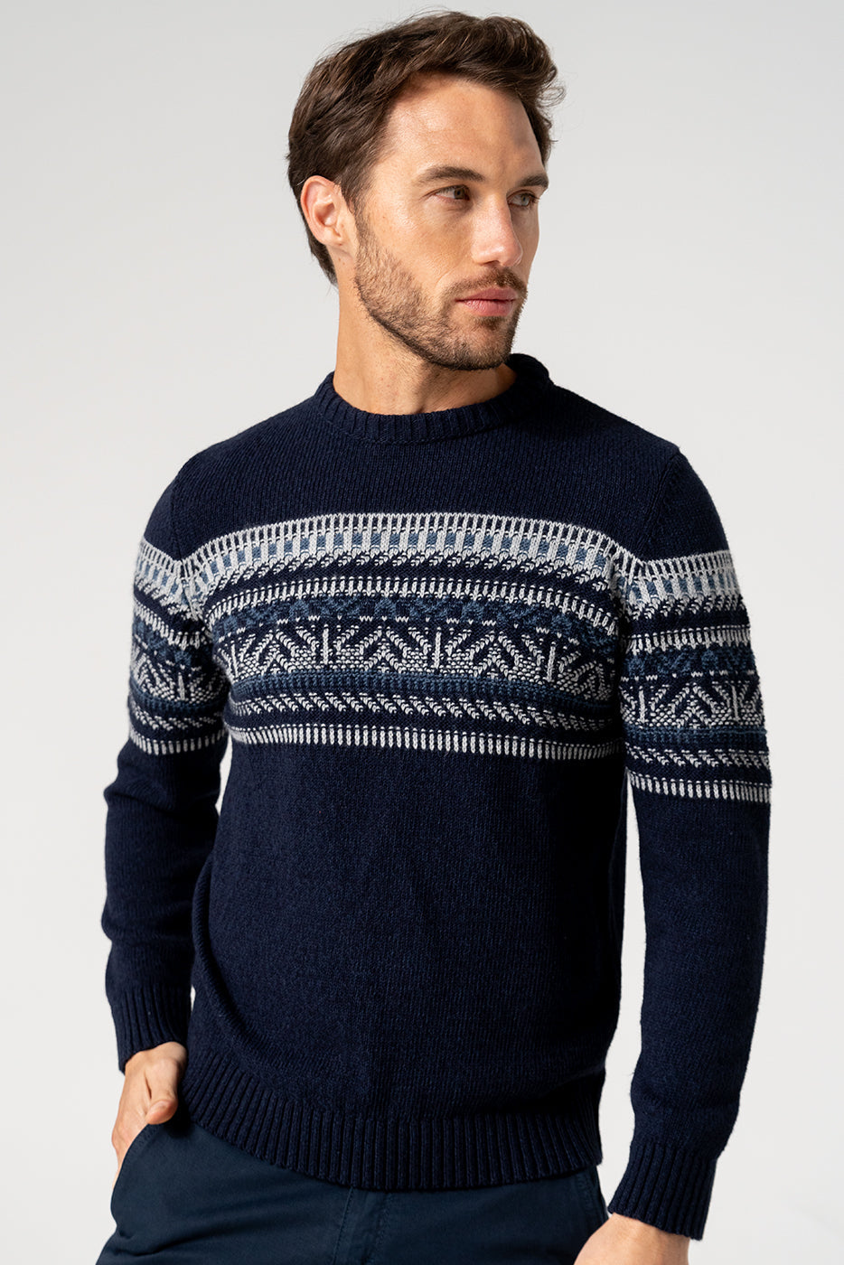 Jersey punto estilo navideño en marino