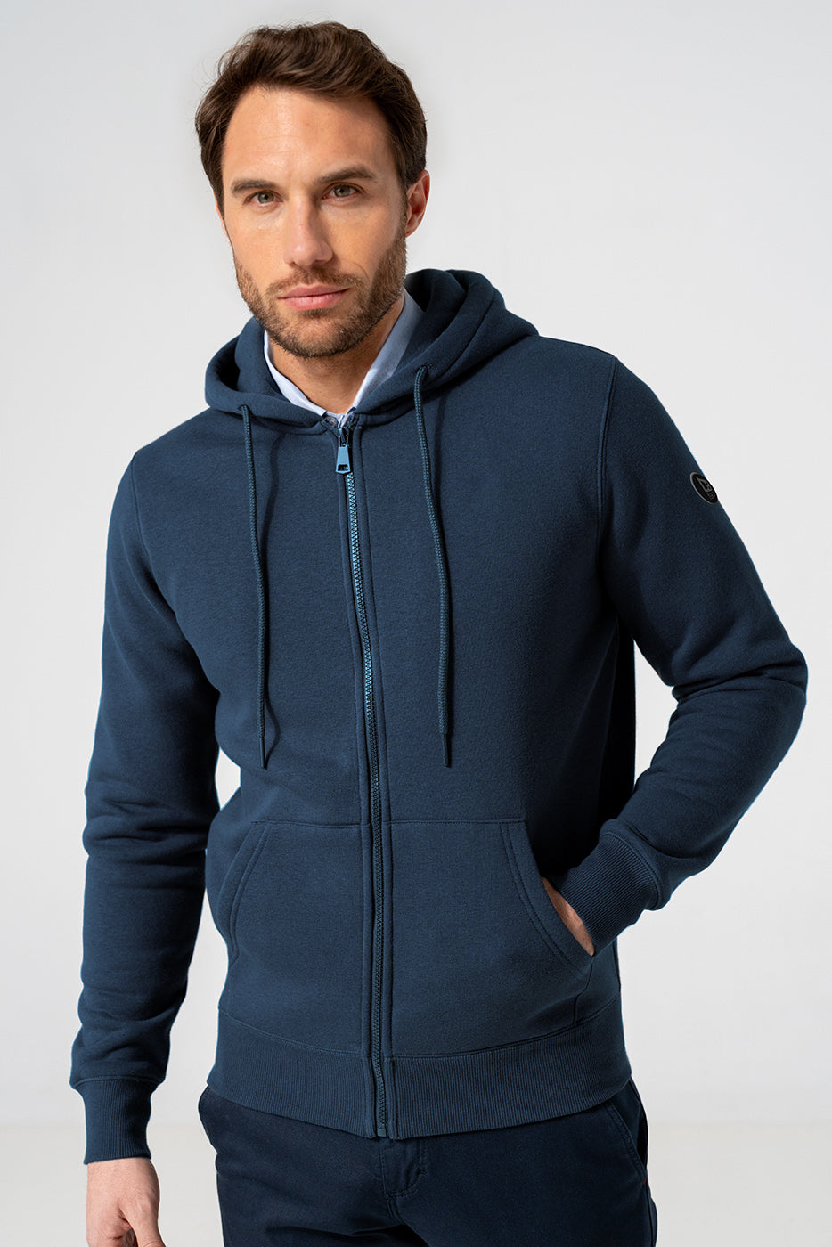 Sudadera chaqueta cremallera con capucha marino