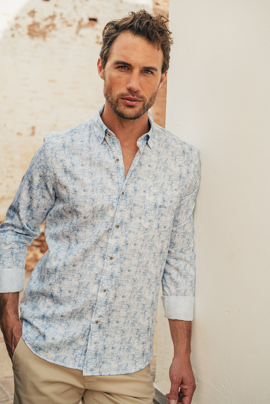 Camisa slim fit hombre estampado azul