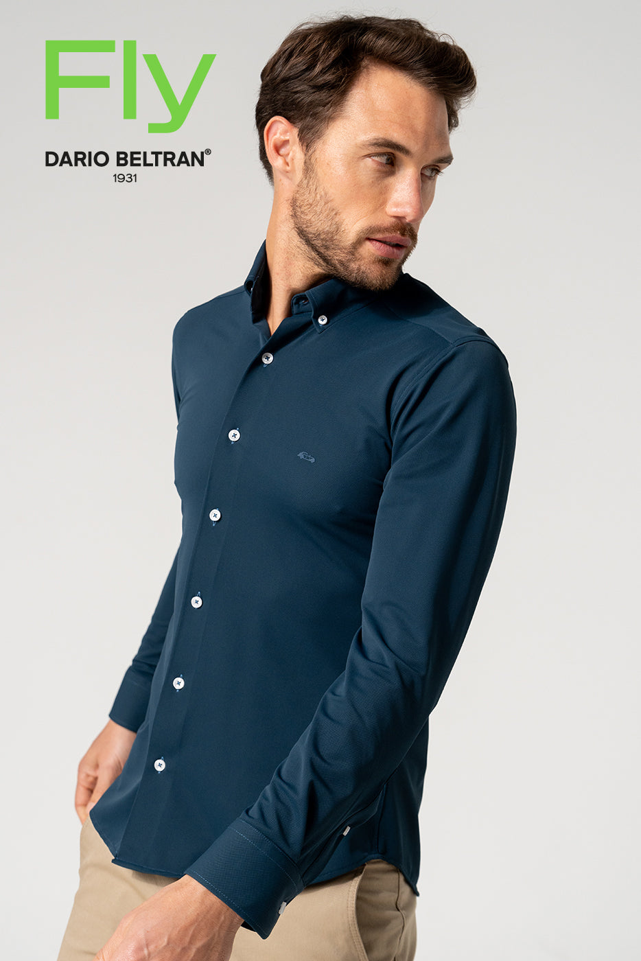 Camisa bielástica regular fit falso liso marino