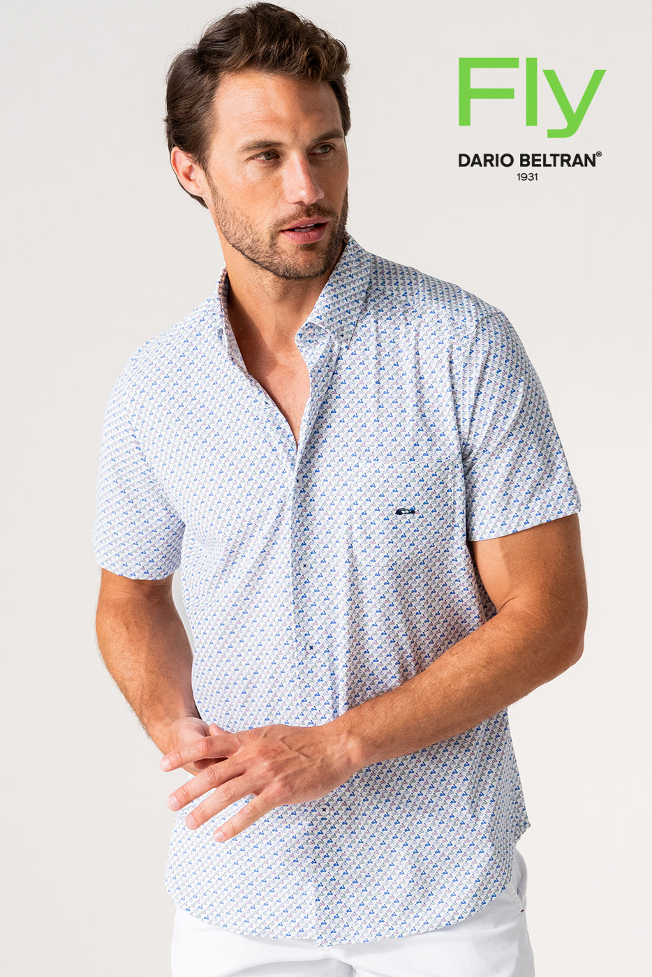 Camisa hombre manga corta estampado vespas multicolor