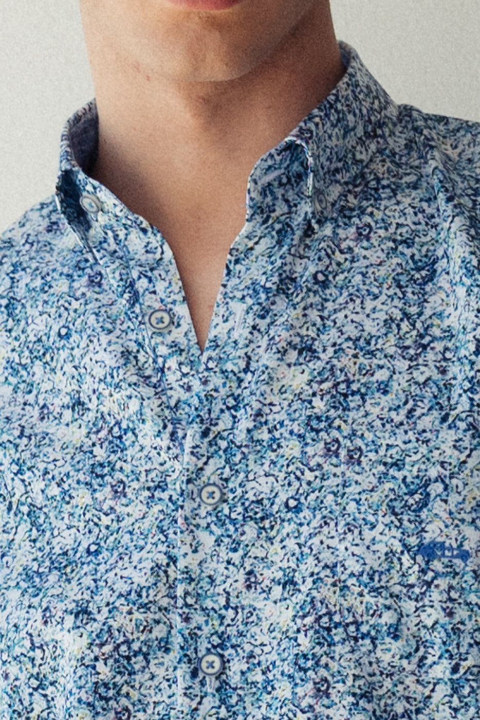 Camisa regular fit manga corta de algodón satinado