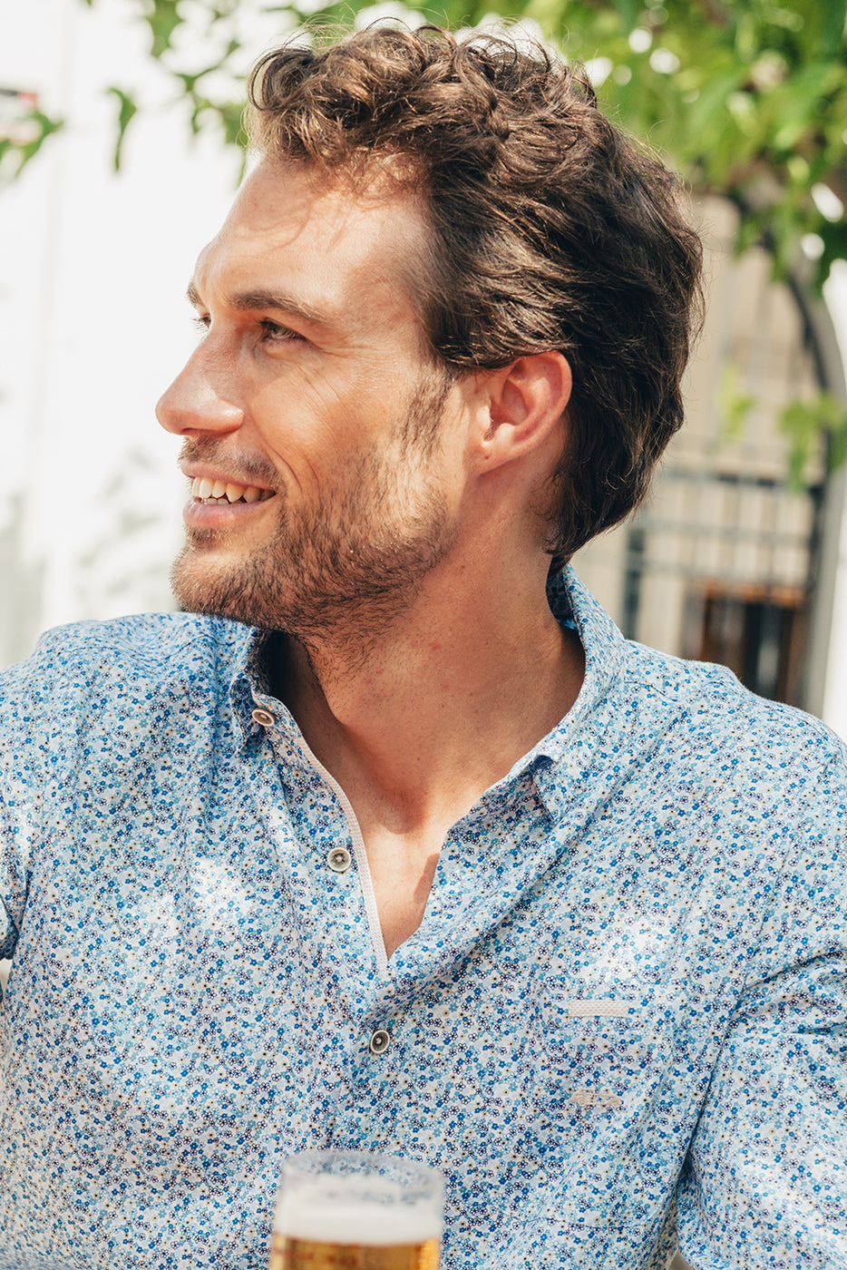 Camisa hombre estampado liberty azul con bolsillo