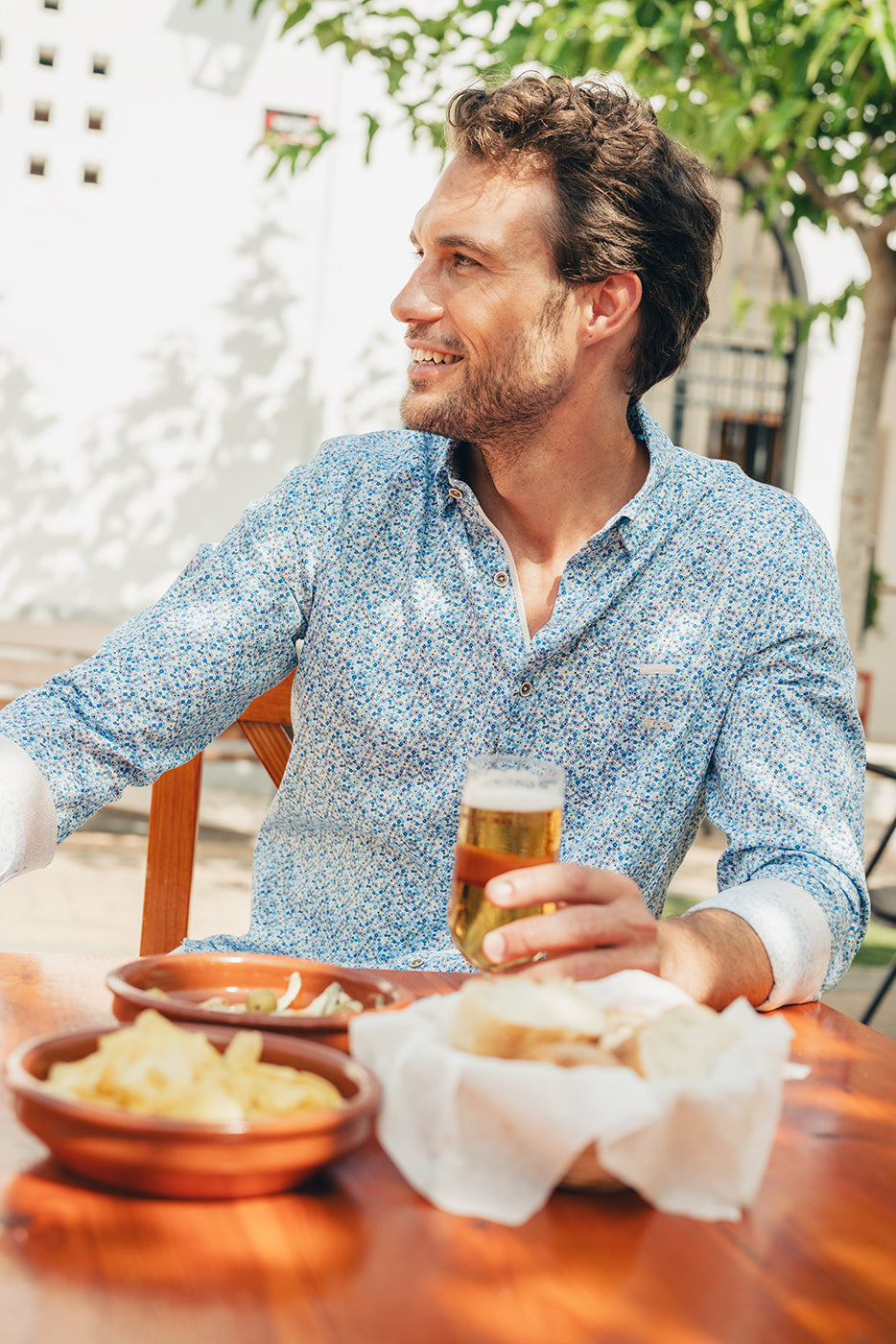 Camisa hombre estampado liberty azul con bolsillo