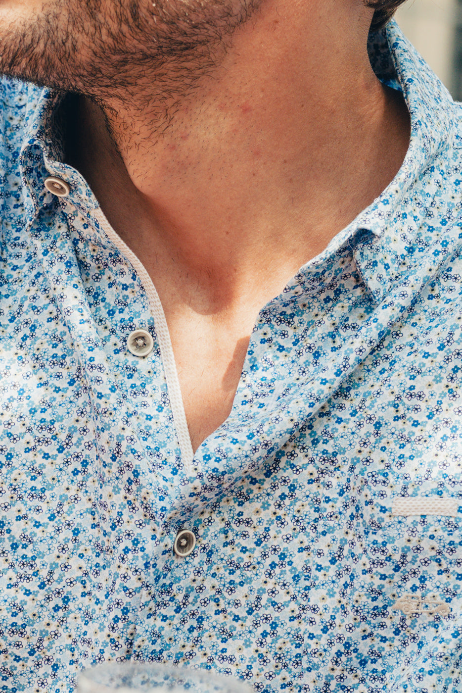 Camisa hombre estampado liberty azul con bolsillo