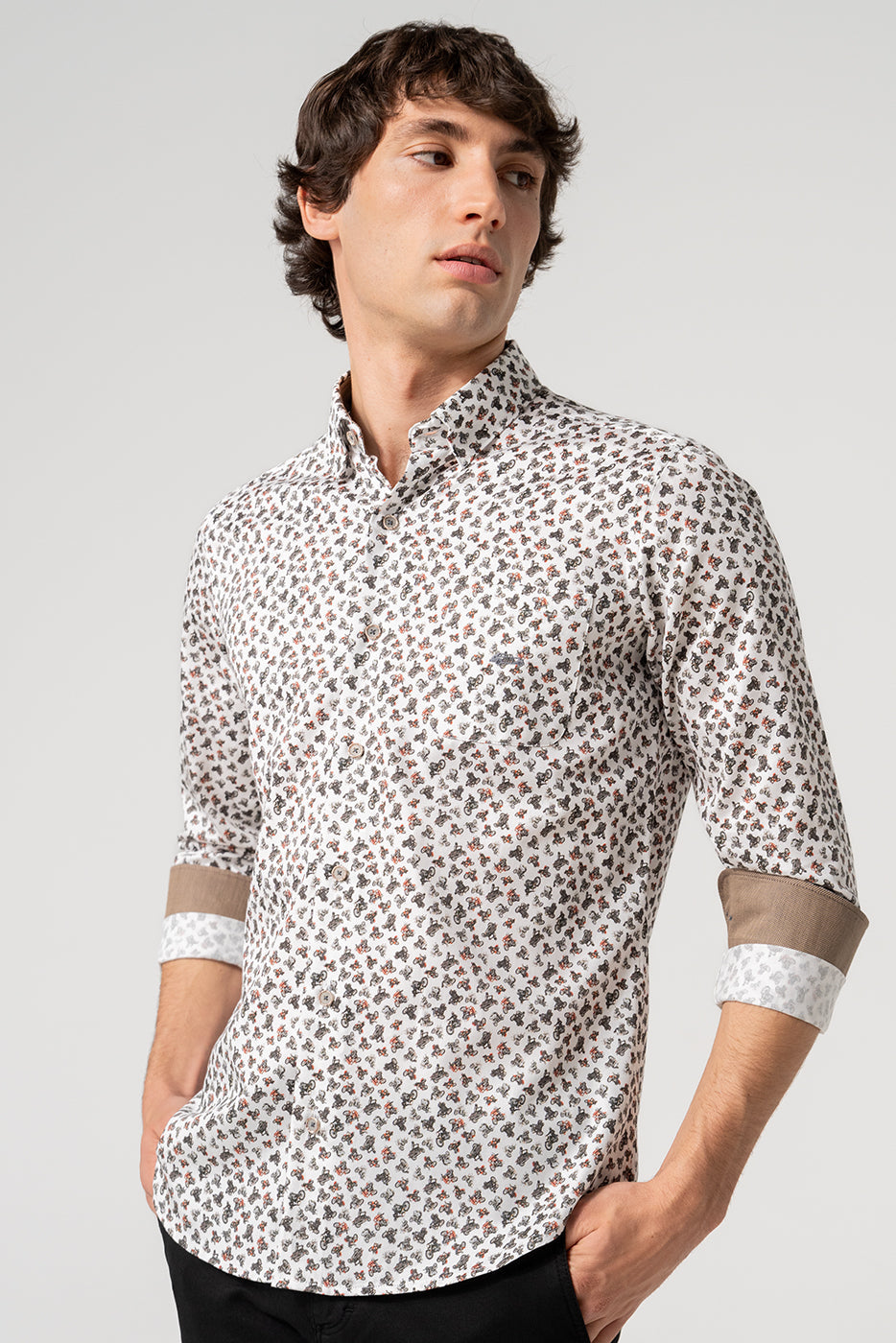 Camisa hombre estampado motos con bolsillo 