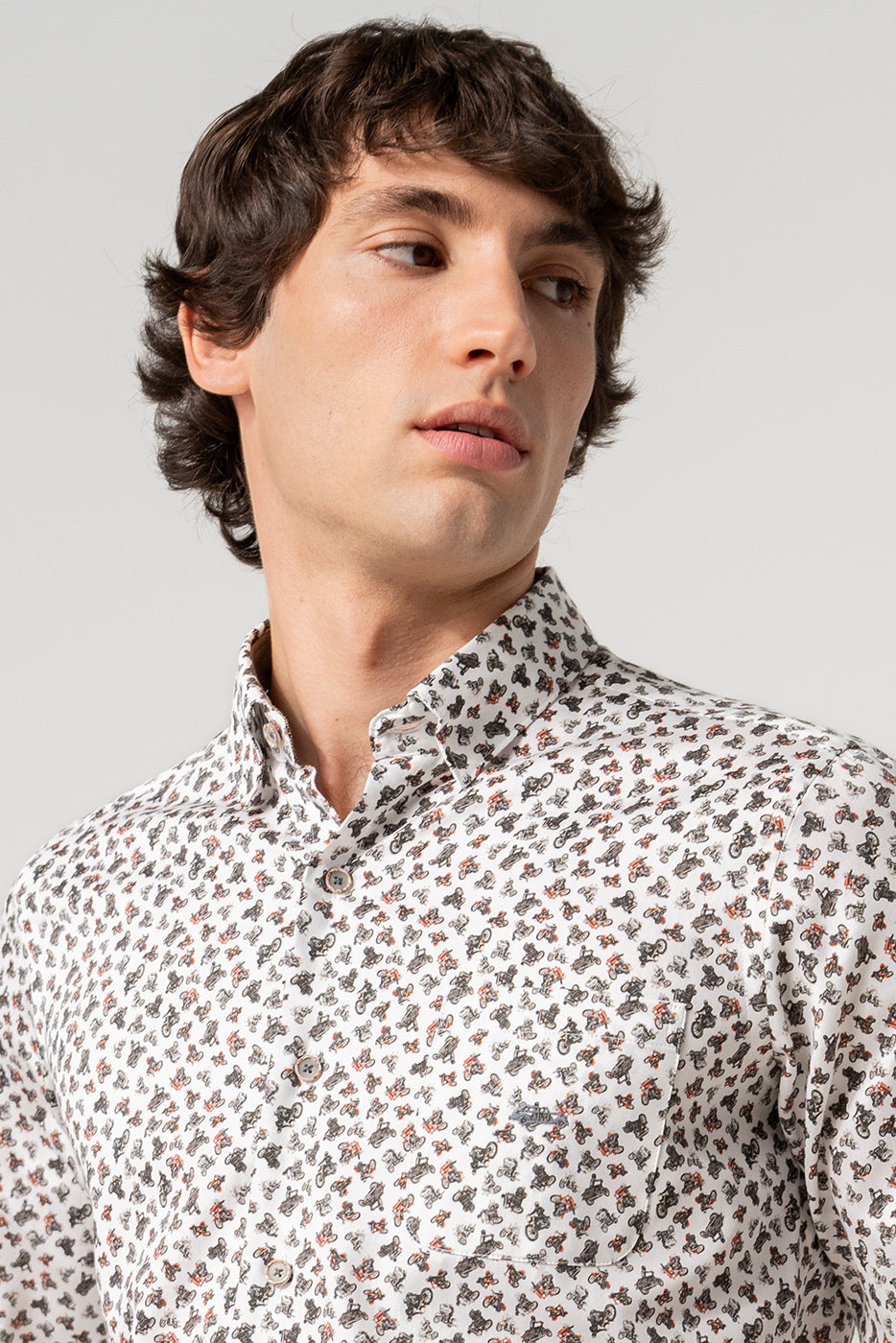 Camisa hombre estampado motos con bolsillo 