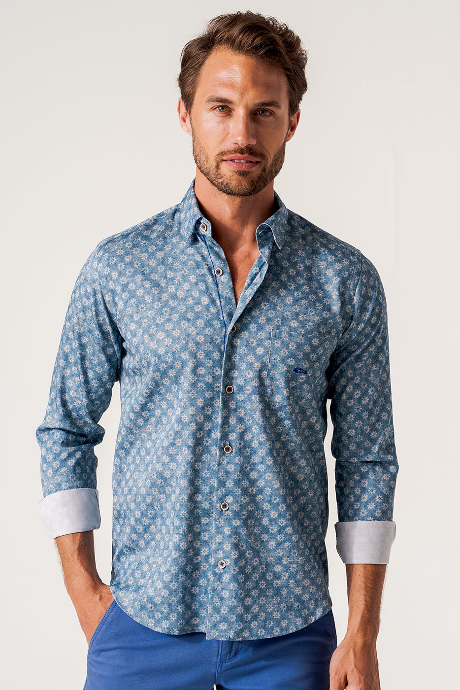 Camisa manga larga estampado azul símil jeans