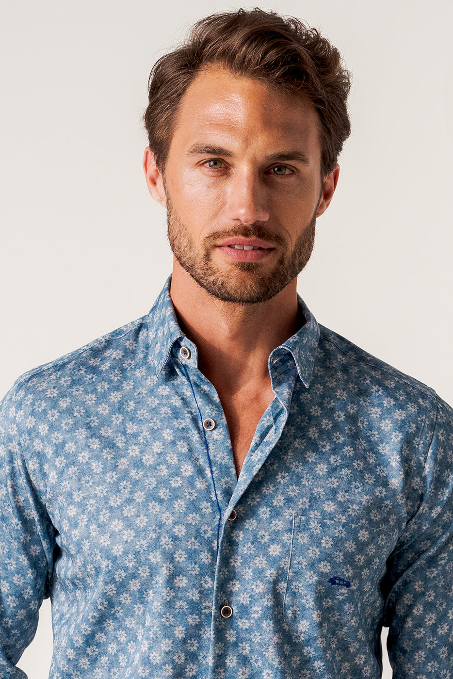 Camisa manga larga estampado azul símil jeans