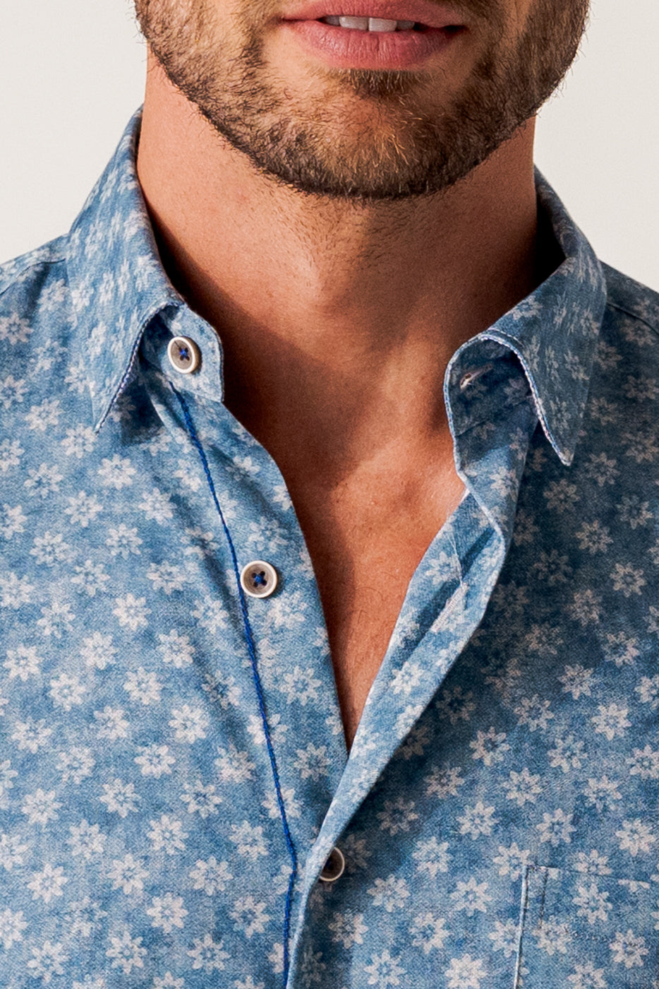 Camisa manga larga estampado azul símil jeans