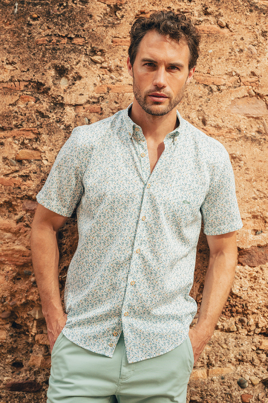 Camisa manga corta estampado liberty verde