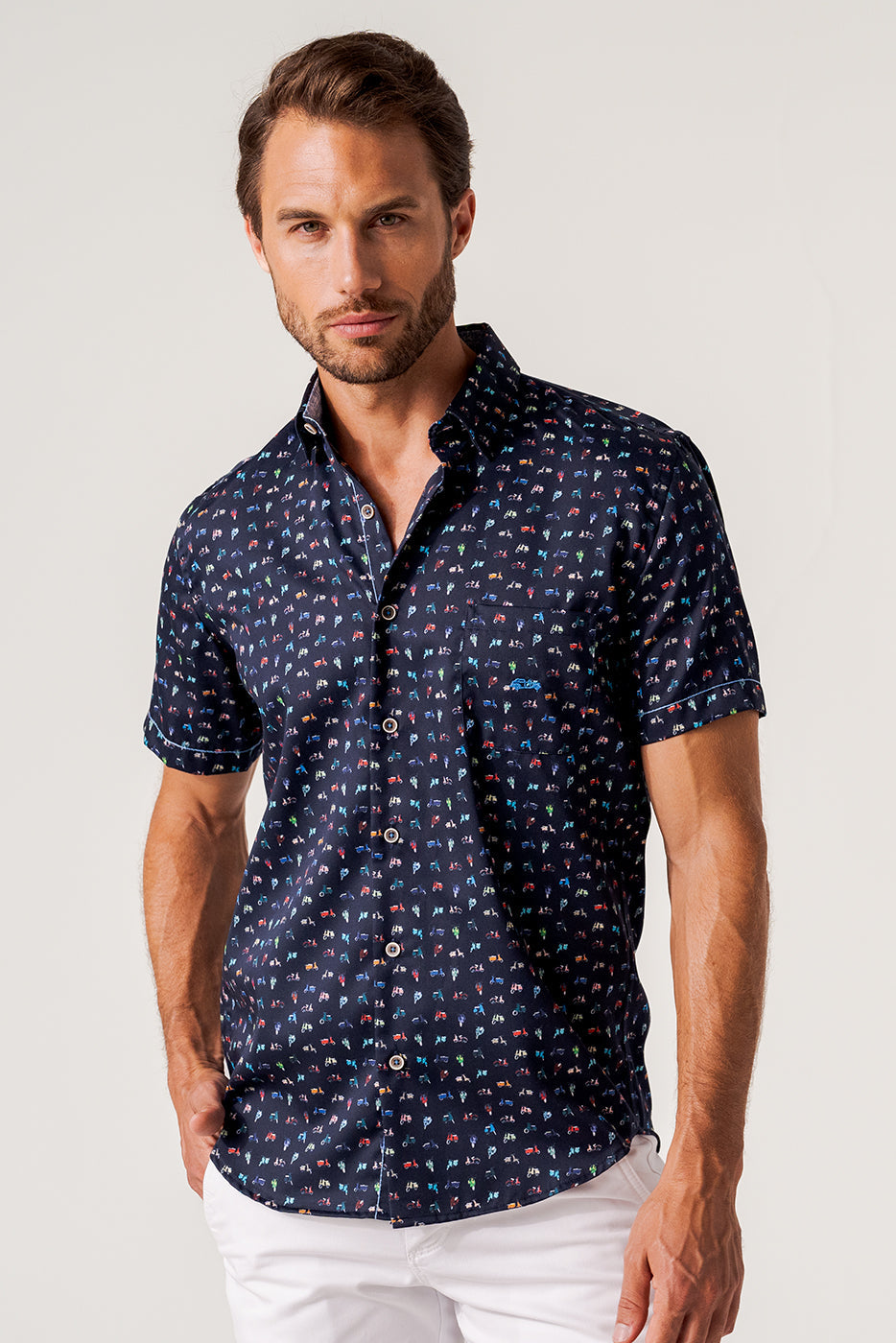 Camisa estampada motocicletas manga corta