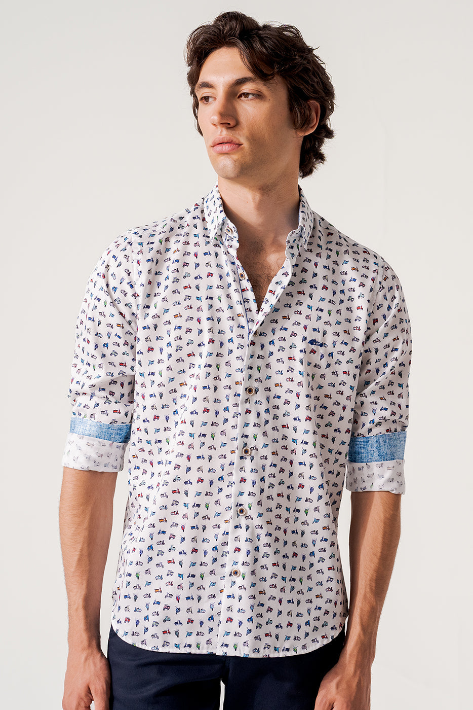 Camisa estampada motocicletas manga larga